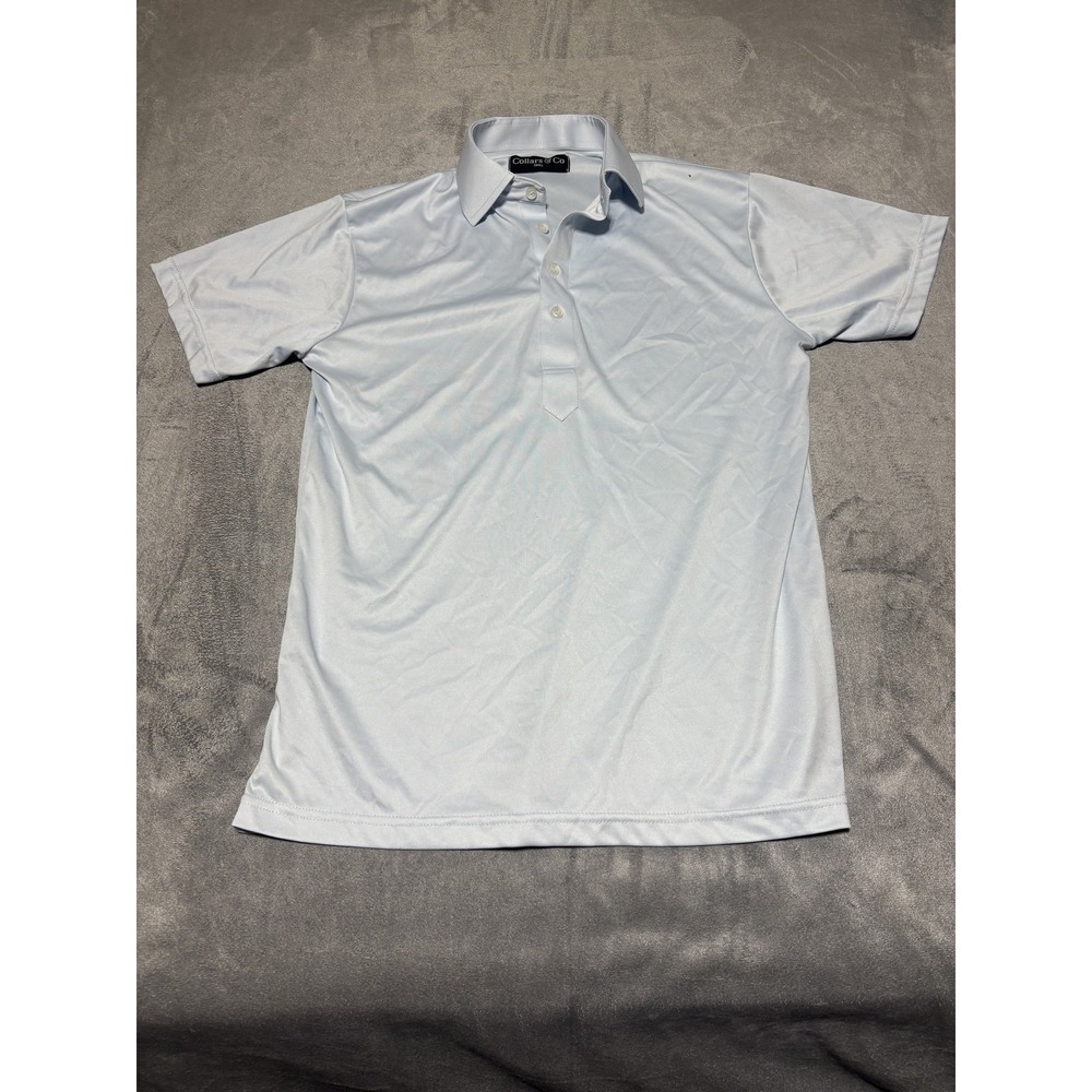 Collars & Co Polo Shirt Mens Small Blue Solid Dress Collar Lightweight Polyester